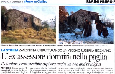 Il casolare ecosostenibile ospiterà anche un bed & breakfast - Il reso del Carlino Dicembre 2011